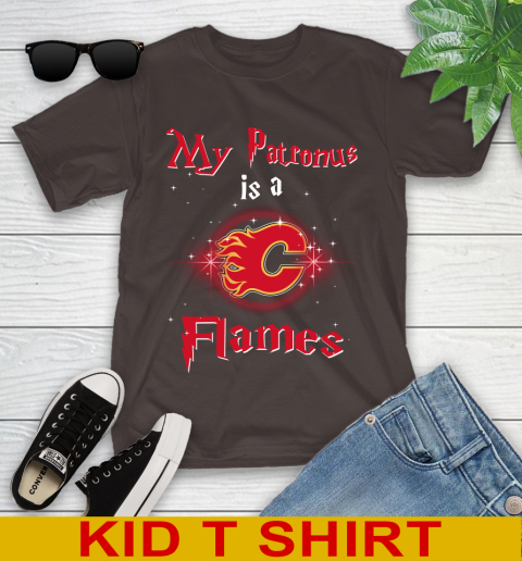 NHL Hockey Harry Potter My Patronus Is A Calgary Flames Youth T-Shirt 6