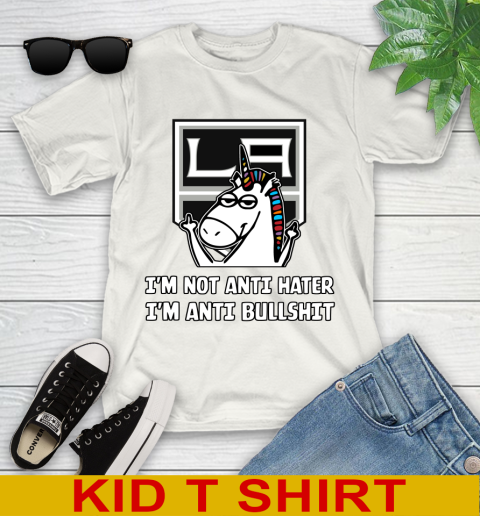 Los Angeles Kings NHL Hockey Unicorn I'm Not Anti Hater I'm Anti Bullshit Youth T-Shirt