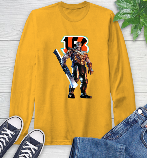 NFL Thanos Gauntlet Avengers Endgame Football Cincinnati Bengals Long Sleeve T-Shirt 3