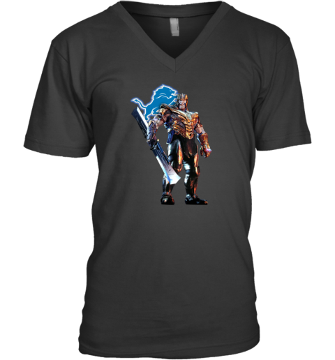 NFL Thanos Marvel Avengers Endgame Football Detroit Lions V-Neck T-Shirt
