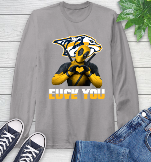 NHL Nashville Predators Deadpool Love You Fuck You Hockey Sports Long Sleeve T-Shirt 6