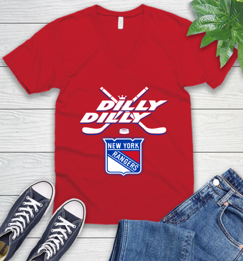 NHL New York Rangers Dilly Dilly Hockey Sports V-Neck T-Shirt 7