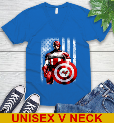 Tampa Bay Buccaneers NFL Football Captain America Marvel Avengers American Flag Shirt V-Neck T-Shirt 5