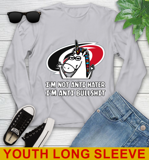 Carolina Hurricanes NHL Hockey Unicorn I'm Not Anti Hater I'm Anti Bullshit Youth Long Sleeve 6