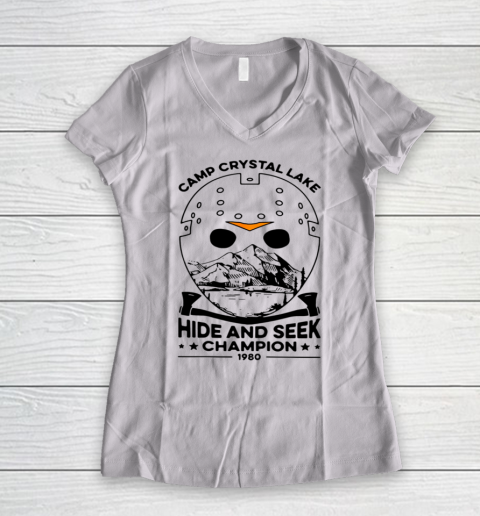Camp Hide And Seek Champion Crystal Lake 1980 Halloween Women's V-Neck T-Shirt