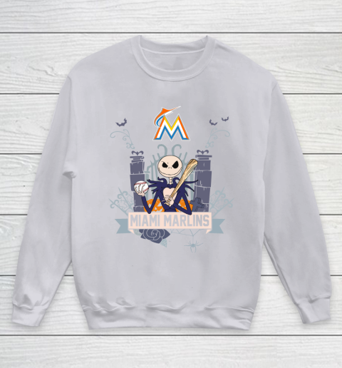 MLB Miami Marlins Baseball Jack Skellington Halloween Youth Sweatshirt 3