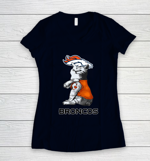 NFL Football My Cat Loves Denver Broncos Women's V-Neck T-Shirt 2