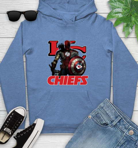 NFL Captain America Thor Spider Man Hawkeye Avengers Endgame Football Kansas City Chiefs Youth Hoodie 12