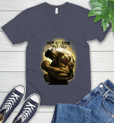 New Orleans Pelicans NBA Basketball Hulk Marvel Avengers Sports V-Neck T-Shirt 8
