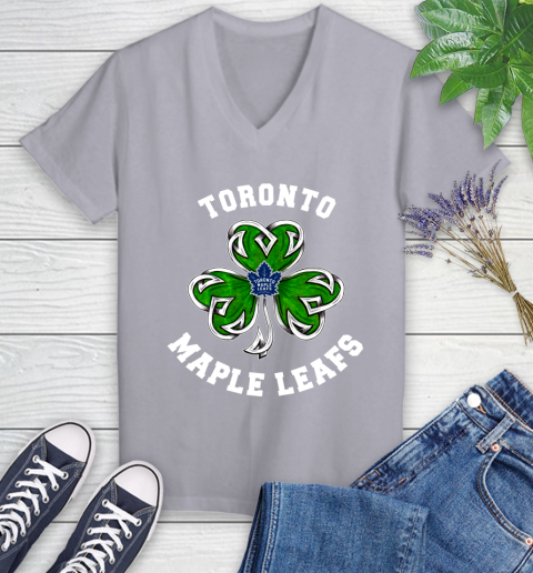 NHL Toronto Maple Leafs Three Leaf Clover St Patrick's Day Hockey Sports Women's V-Neck T-Shirt 4