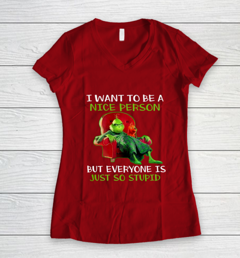 Tee Christmas Grinch Xmas funny quotes Women's V-Neck T-Shirt 8