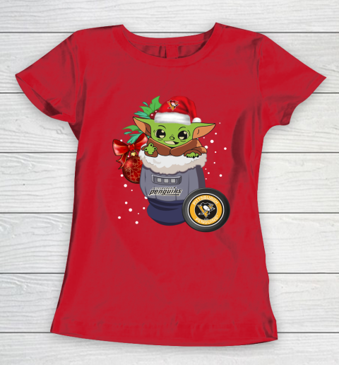 Pittsburgh Penguins Christmas Baby Yoda Star Wars Funny Happy NHL Women's T-Shirt 10