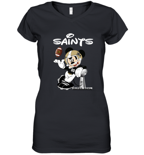 Mickey Saints Taking The Super Bowl Trophy Football Women's V-Neck T-Shirt