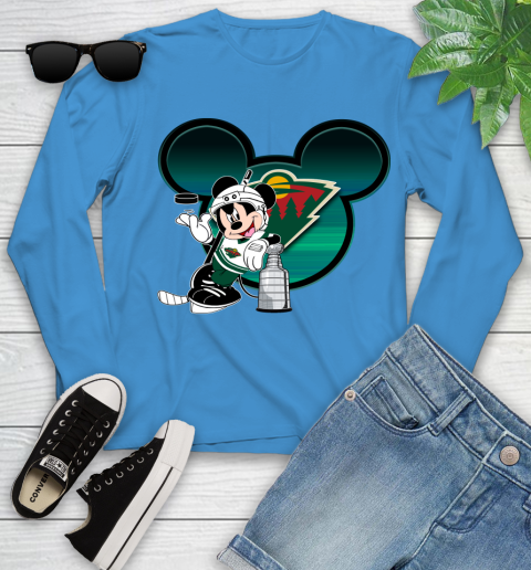NHL Minnesota Wild Stanley Cup Mickey Mouse Disney Hockey T Shirt Youth Long Sleeve 7