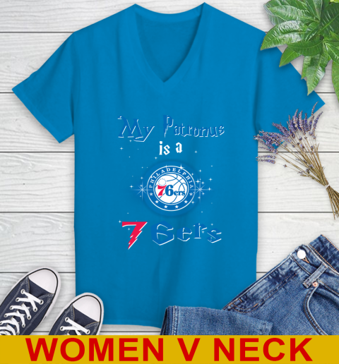 NBA Basketball Harry Potter My Patronus Is A Philadelphia 76ers Women's V-Neck T-Shirt 7