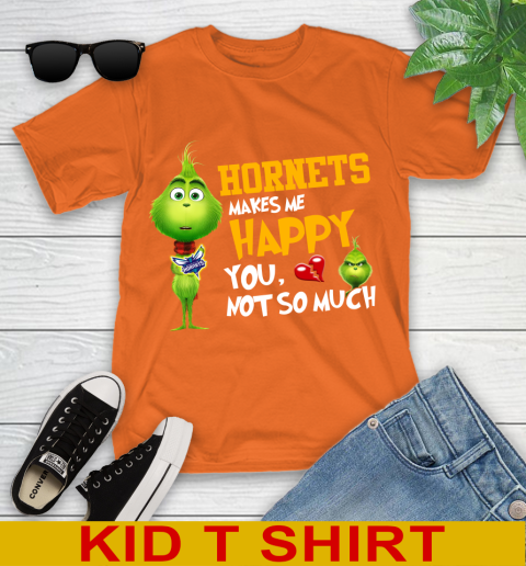 NBA Charlotte Hornets Makes Me Happy You Not So Much Grinch Basketball Sports Youth T-Shirt 8