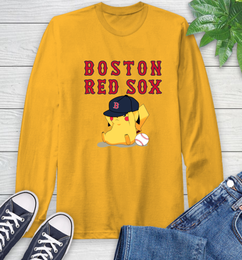MLB Pikachu Baseball Sports Boston Red Sox Long Sleeve T-Shirt 3