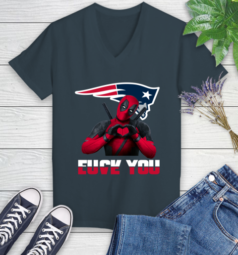 NHL New England Patriots Deadpool Love You Fuck You Football Sports Women's V-Neck T-Shirt 8