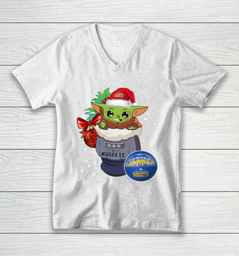 Denver Nuggets Christmas Baby Yoda Star Wars Funny Happy NBA V-Neck T-Shirt 2