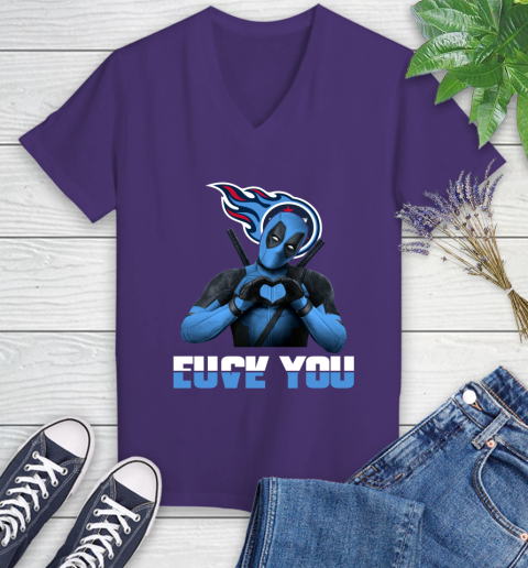 NHL Tennessee Titans Deadpool Love You Fuck You Football Sports Women's V-Neck T-Shirt 3