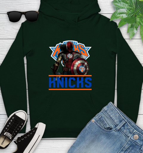New York Knicks NBA Basketball Captain America Thor Spider Man Hawkeye Avengers Youth Hoodie 13