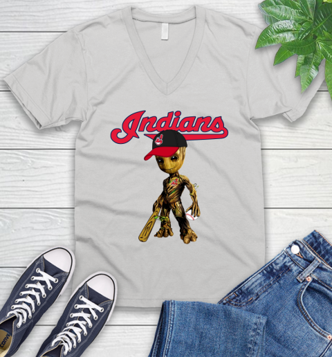 MLB Cleveland Indians Groot Guardians Of The Galaxy Baseball V-Neck T-Shirt
