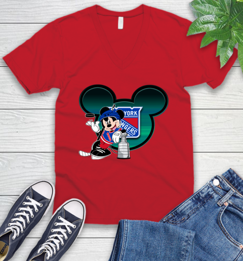 NHL New York Rangers Stanley Cup Mickey Mouse Disney Hockey T Shirt V-Neck T-Shirt 7