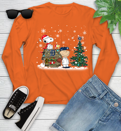 MLB Detroit Tigers Snoopy Charlie Brown Christmas Baseball Commissioner's Trophy Youth Long Sleeve 3