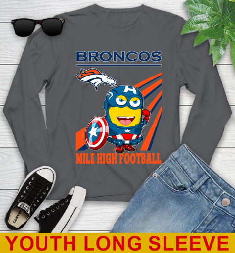 NFL Football Denver Broncos Captain America Marvel Avengers Minion Shirt Youth Long Sleeve 9