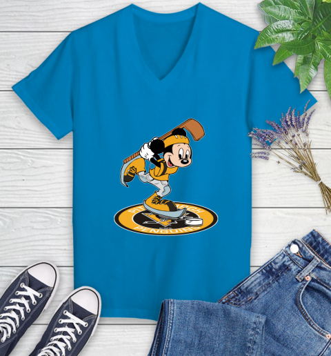 NHL Hockey Pittsburgh Penguins Cheerful Mickey Disney Shirt Women's V-Neck T-Shirt 6