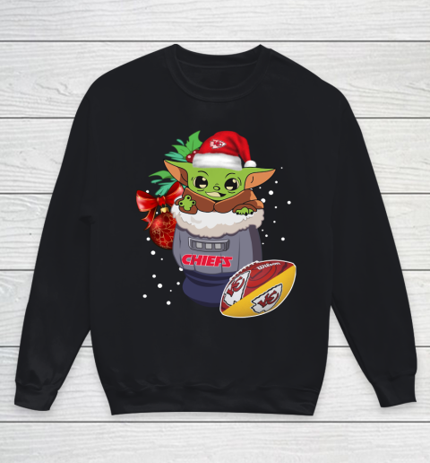 Kansas City Chiefs Christmas Baby Yoda Star Wars Funny Happy NFL Youth Sweatshirt