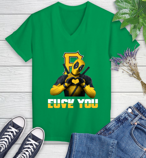 MLB Pittsburgh Pirates Deadpool Love You Fuck You Baseball Sports Women's V-Neck T-Shirt 5