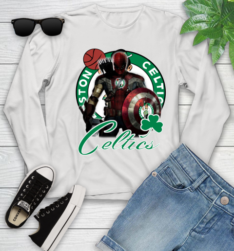 Boston Celtics NBA Basketball Captain America Thor Spider Man Hawkeye Avengers Youth Long Sleeve