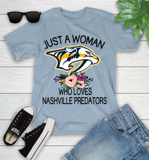 NHL Just A Woman Who Loves Nashville Predators Hockey Sports Youth T-Shirt 6