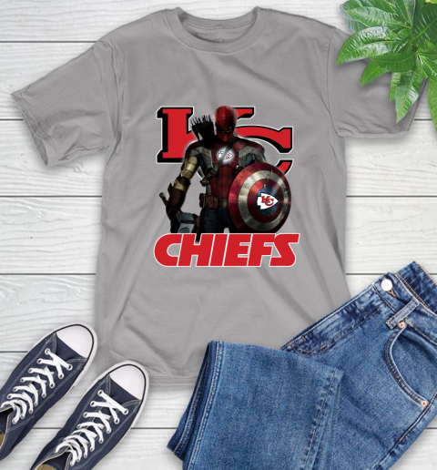 NFL Captain America Thor Spider Man Hawkeye Avengers Endgame Football Kansas City Chiefs T-Shirt 6
