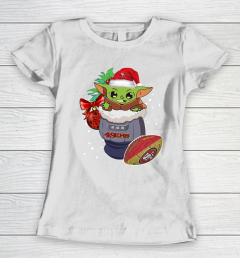 San Francisco 49ers Christmas Baby Yoda Star Wars Funny Happy NFL Women's T-Shirt 3