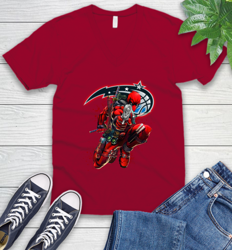 NBA Deadpool Marvel Comics Sports Basketball Orlando Magic V-Neck T-Shirt 8