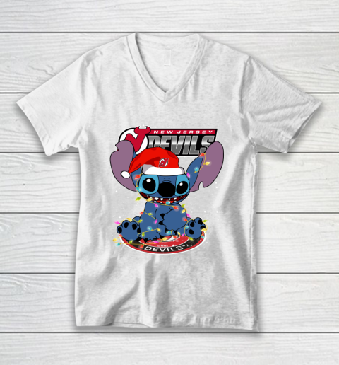 New Jersey Devils NHL Hockey noel stitch Christmas V-Neck T-Shirt