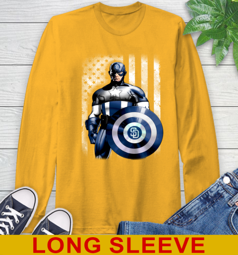 San Diego Padres MLB Baseball Captain America Marvel Avengers American Flag Shirt Long Sleeve T-Shirt 2