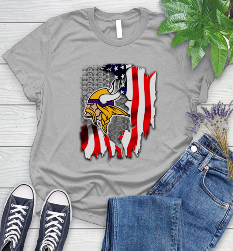 Minnesota Vikings NFL Football American Flag Women's T-Shirt 5