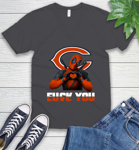 NHL Chicago Bears Deadpool Love You Fuck You Football Sports V-Neck T-Shirt 4