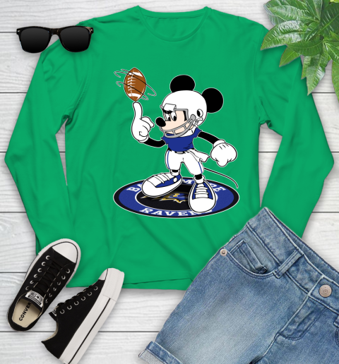 NFL Football Baltimore Ravens Cheerful Mickey Disney Shirt Youth Long Sleeve 6