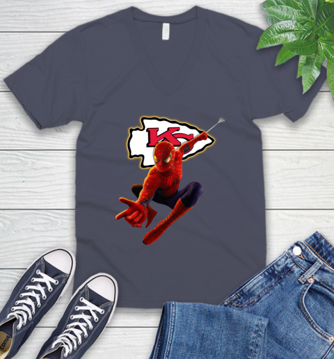 NFL Spider Man Avengers Endgame Football Kansas City Chiefs V-Neck T-Shirt 8