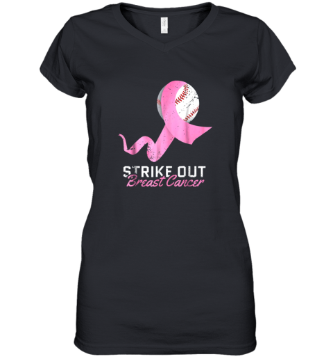 Strike Out Breast Cancer Shirt Pink Ribbon Women's V-Neck T-Shirt