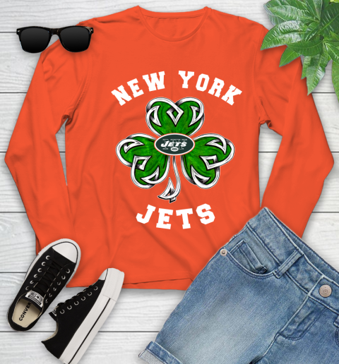 NFL New York Jets Three Leaf Clover St Patrick's Day Football Sports Youth Long Sleeve 3