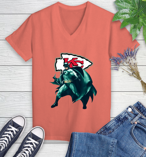 NFL Batman Football Sports Kansas City Chiefs Women's V-Neck T-Shirt 6