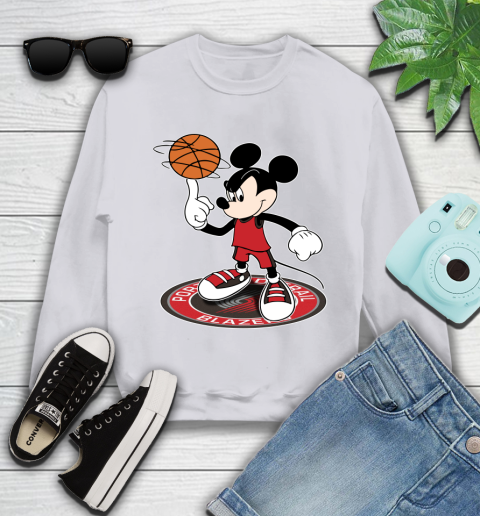 NBA Basketball Portland Trail Blazers Cheerful Mickey Disney Shirt Youth Sweatshirt 4