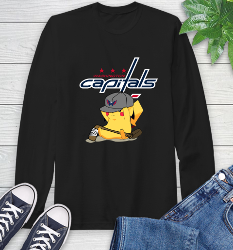 NHL Pikachu Hockey Sports Washington Capitals Long Sleeve T-Shirt 2