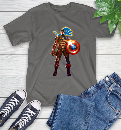 NFL Captain America Marvel Avengers Endgame Football Sports Detroit Lions T-Shirt 9