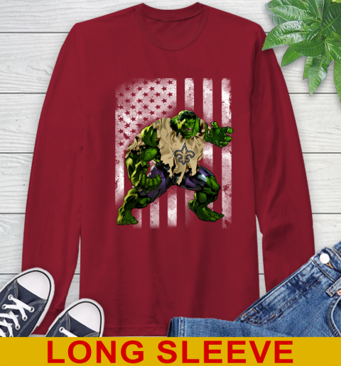 New Orleans Saints Hulk Marvel Avengers NFL Football American Flag Long Sleeve T-Shirt 9